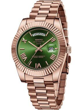 Nibosi Men's Rose Green Analog Quartz Stainless Waterproof Desiger Wrist Watch